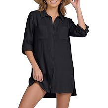 Nicole Miller Swimsuit Coverup for Women - Long Sleeve Button Down Shirt | Lightweight cotton gauze button-down cover-up shirt, two chest pockets, ideal poolside, beach wear.