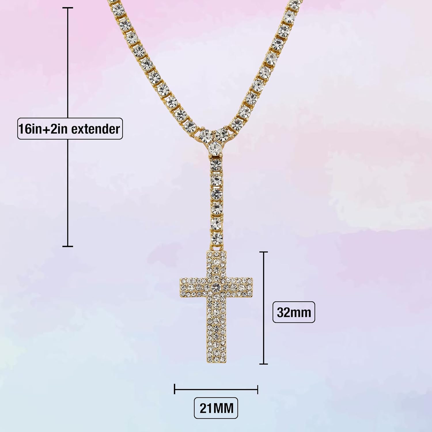 Women’s Fully Iced Out Lariat Necklace – 18" Adjustable Hip Hop Tennis Chain with Simulated Diamonds, Fashion Jewelry Gift