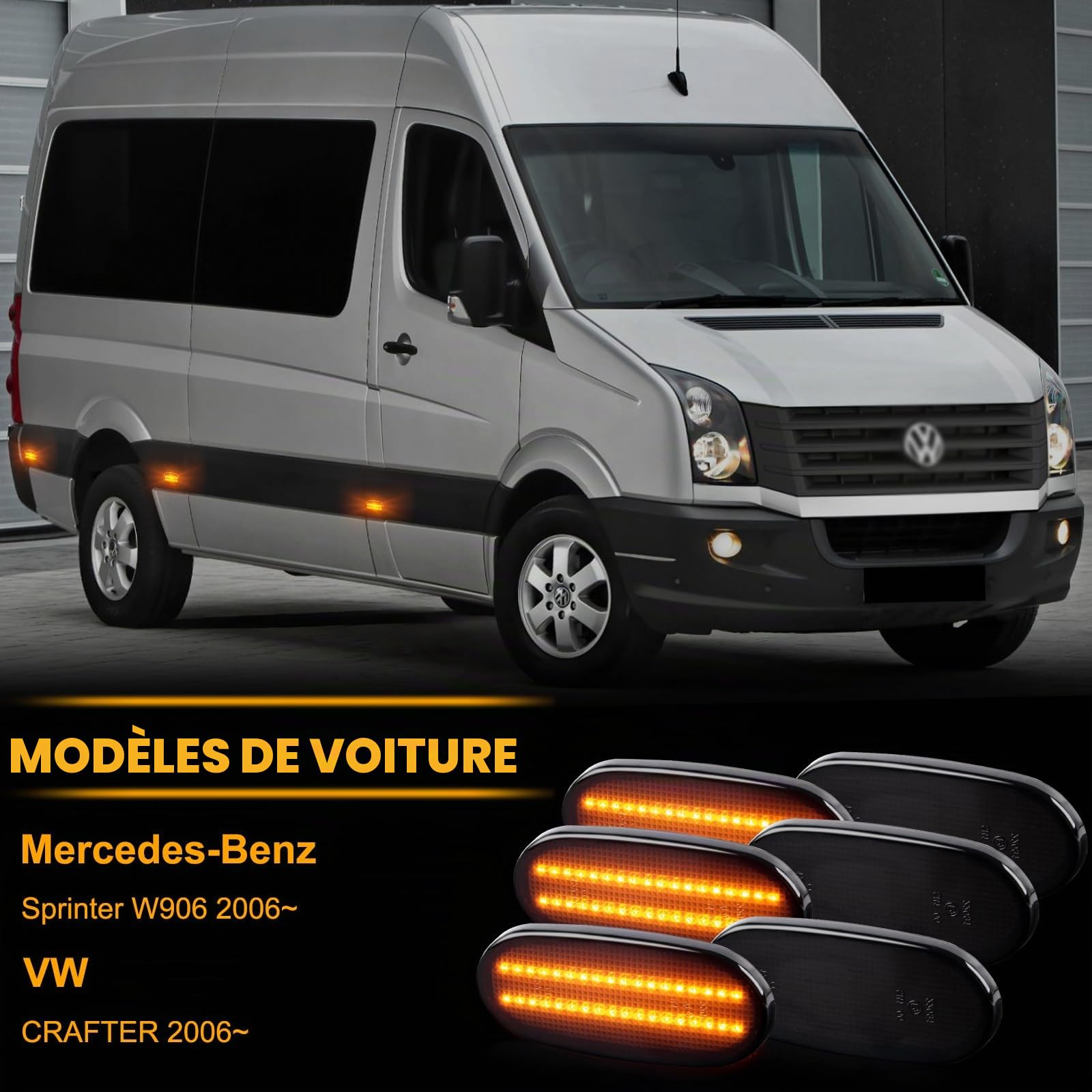 Clignotant Latéral LED pour Mercedes-Benz Sprinter W906 2006~, Clignotant Latéraux avec Canbus Sans Erreur, Feux de Répétition Latéraux, 6 Pezzi