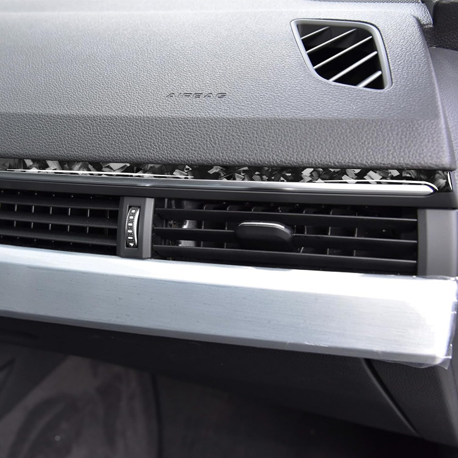 Car Forged Carbon Fiber Accessories Dashboard Decorative Strip Protective Cover Sticker Anti-Scratch Compatible with Audi A4 B9 2017 2018 2019