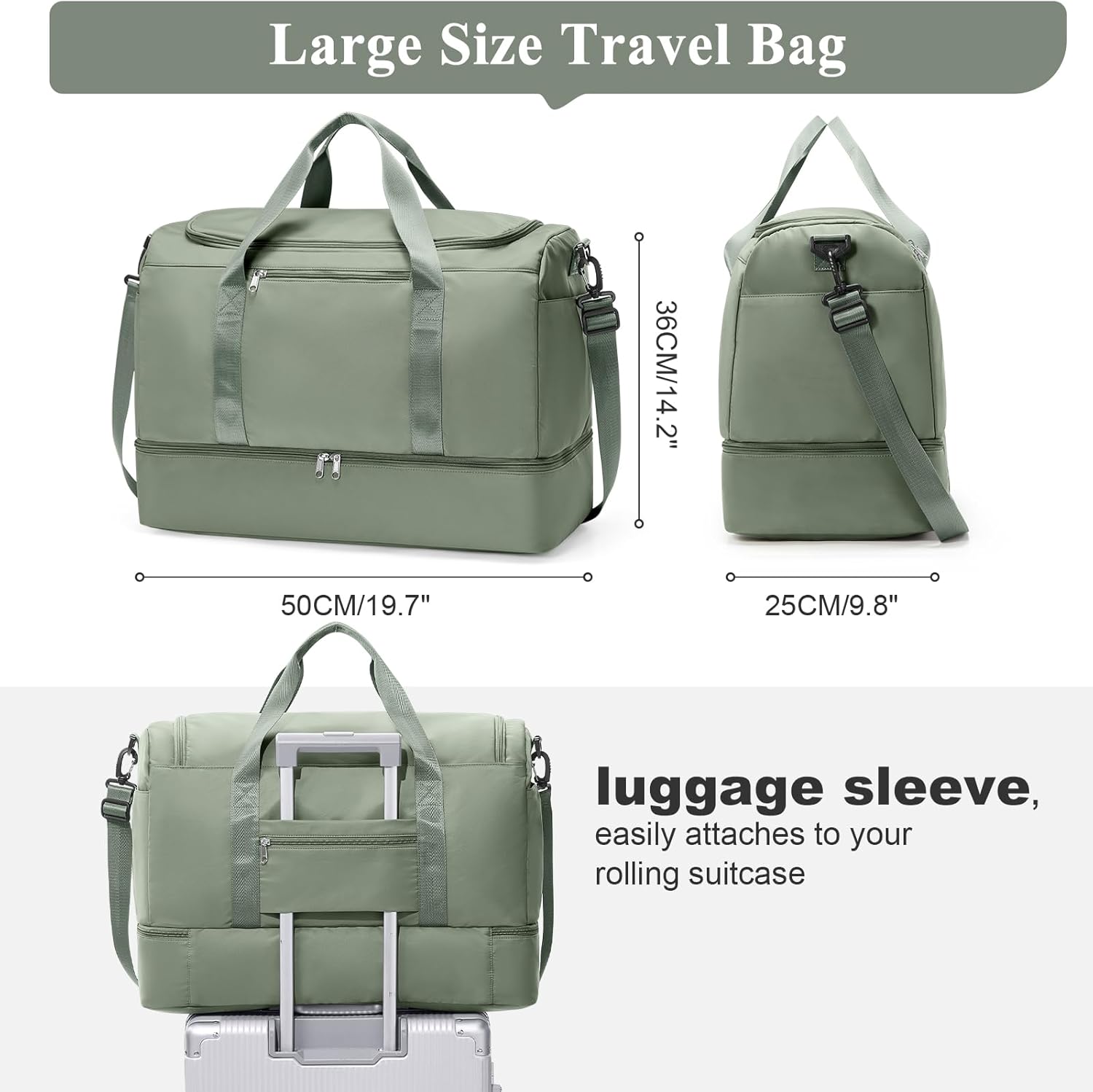 Large Duffle Bag for Travel,Carry-On Overnight Weekender Bags for Women,Travel Duffel Bag,Green