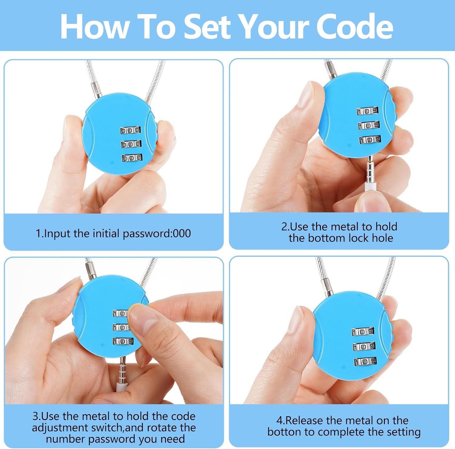 Moxweyeni 32 Pack 3 Digit Combination Cable Padlock,Black,Silver,Blue image 4