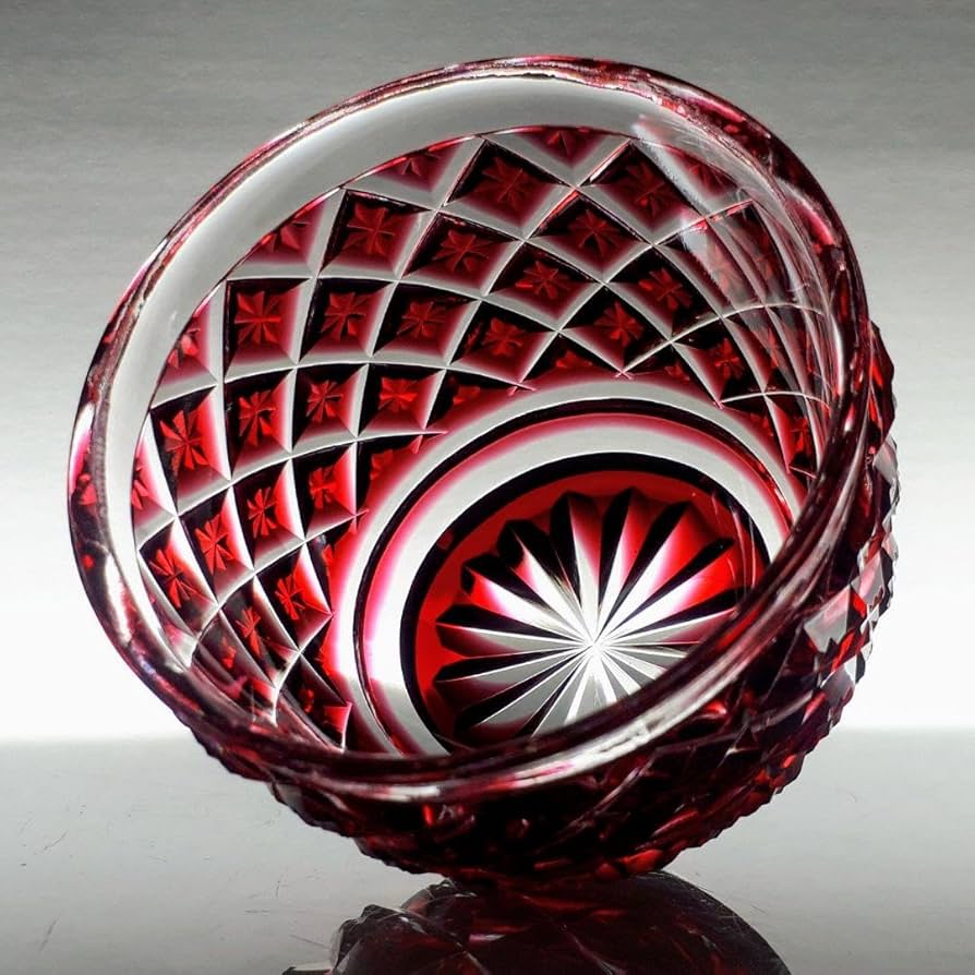 復元 島津 薩摩切子 尚古集成館監修 お猪口 八菊文 紅【未使用 美品