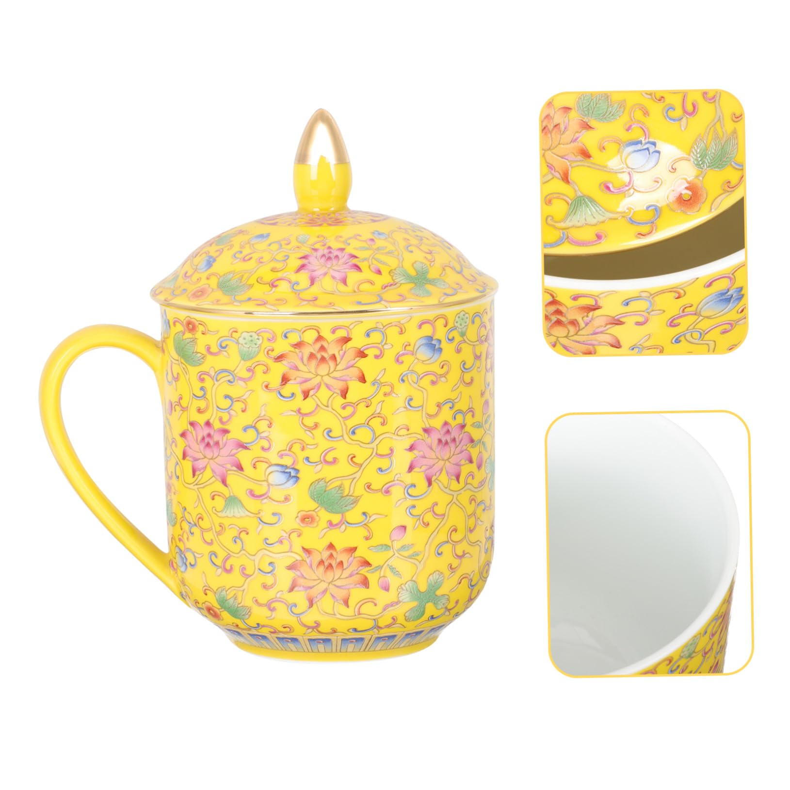 Teetasse als Asiatisches Teetassen Satz mit Deckel und Teesieb Keramik Gelb im Klassischen Retro Stil Geeignet für Restaurant und Teehäuser