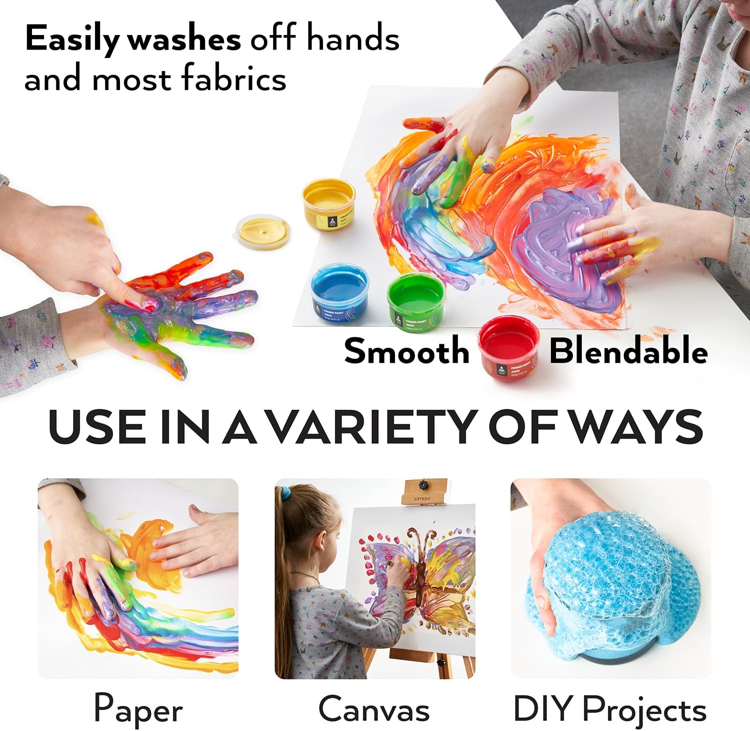 ARTEZA 30 Finger Paint Set, 1 fl oz, Non- Washable Finger Paint Kit for Kids, Art Supplies for Kids