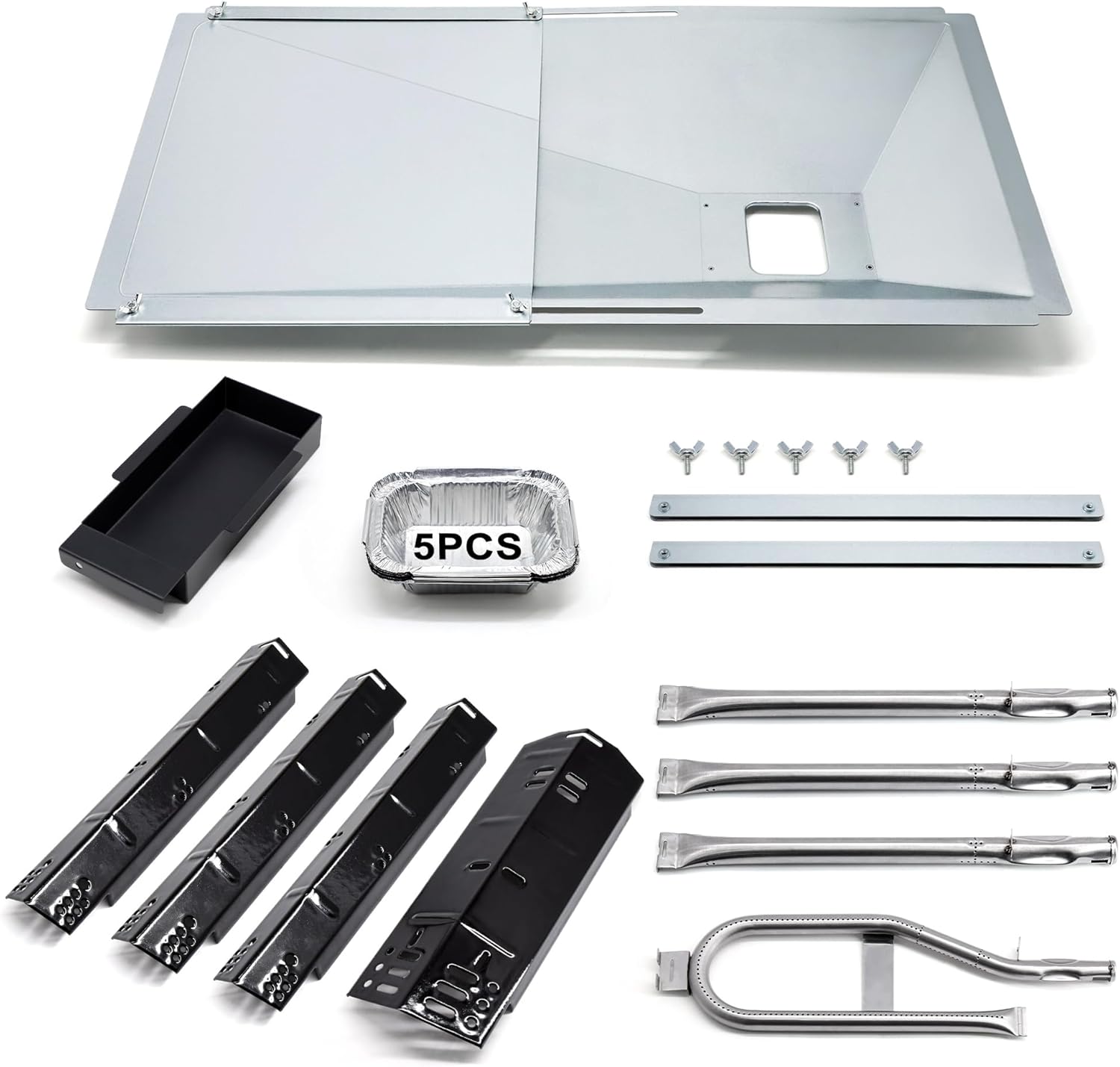 Grill Grease Tray Replacement for Dyna Glo 4 Burner DGH450CRP, DGH451CRP, DGH451CRP-D, Adjustable Drip Pan, Heat Plates and Burners for Dyna Glo Grill Replacement Parts