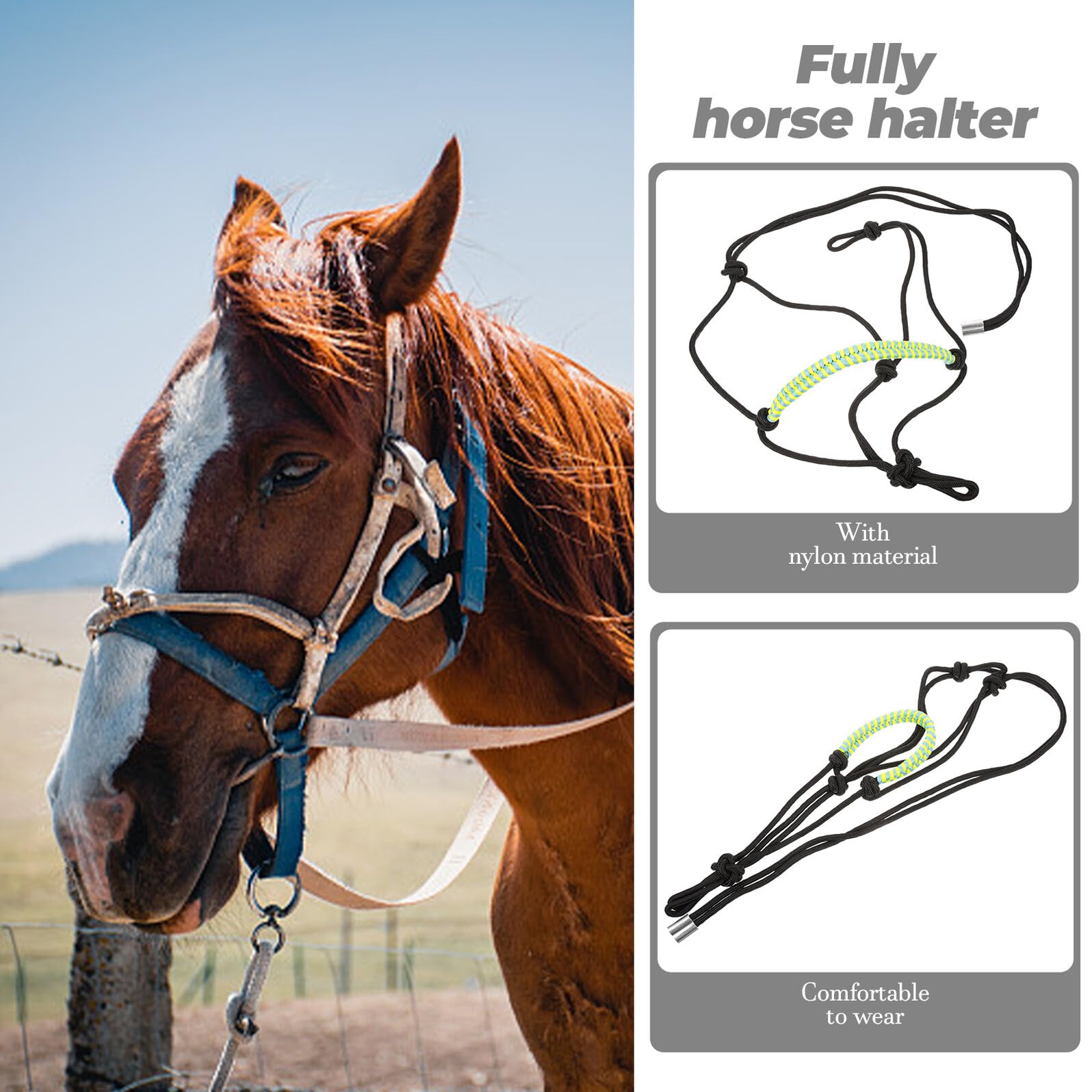 Cabestro de Cuerda para Caballo, Ajustable, Negro, Nylon, 1 Pieza