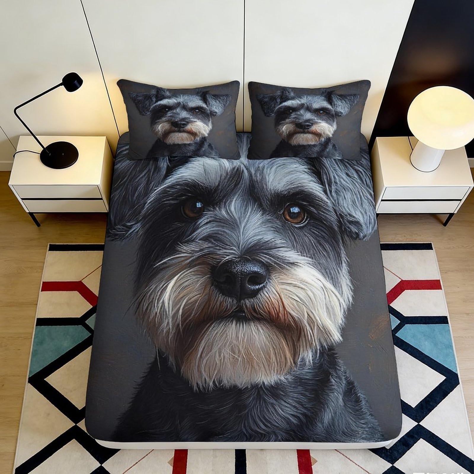 Jqzkxnhpbr Style-1 3D Printed Schnauzer Dog Fitted Sheet Microfiber Soft Black Grey Bed Cover For Bedroom Guest Room Dorm Mattress Protection Decor 90X200x25cm