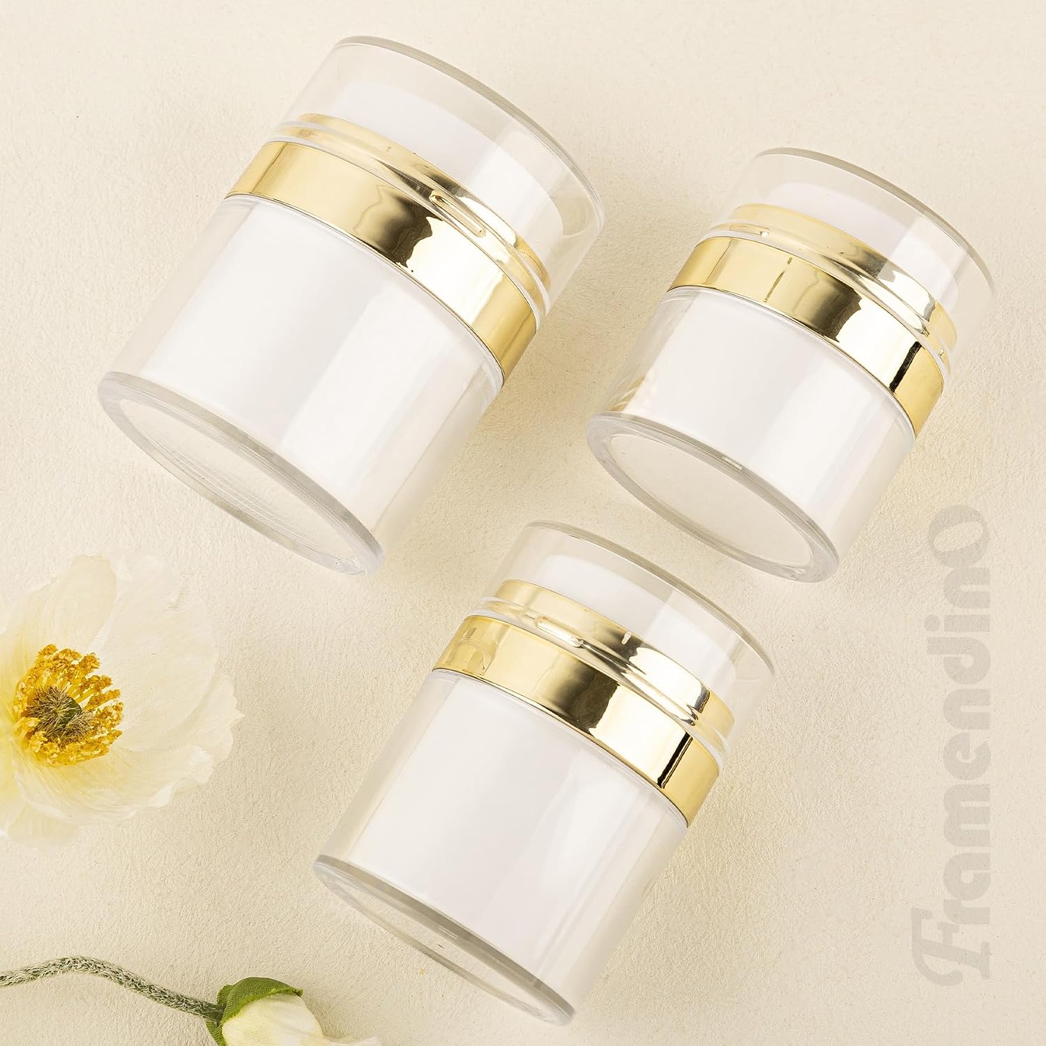 Framendino, 3 Pack Airless Pump Jars 0.5oz 1oz 1.7oz Refillable Lotion Container Cosmetic Cream Dispenser Bottles with Silicone Spatula for Travel image 4