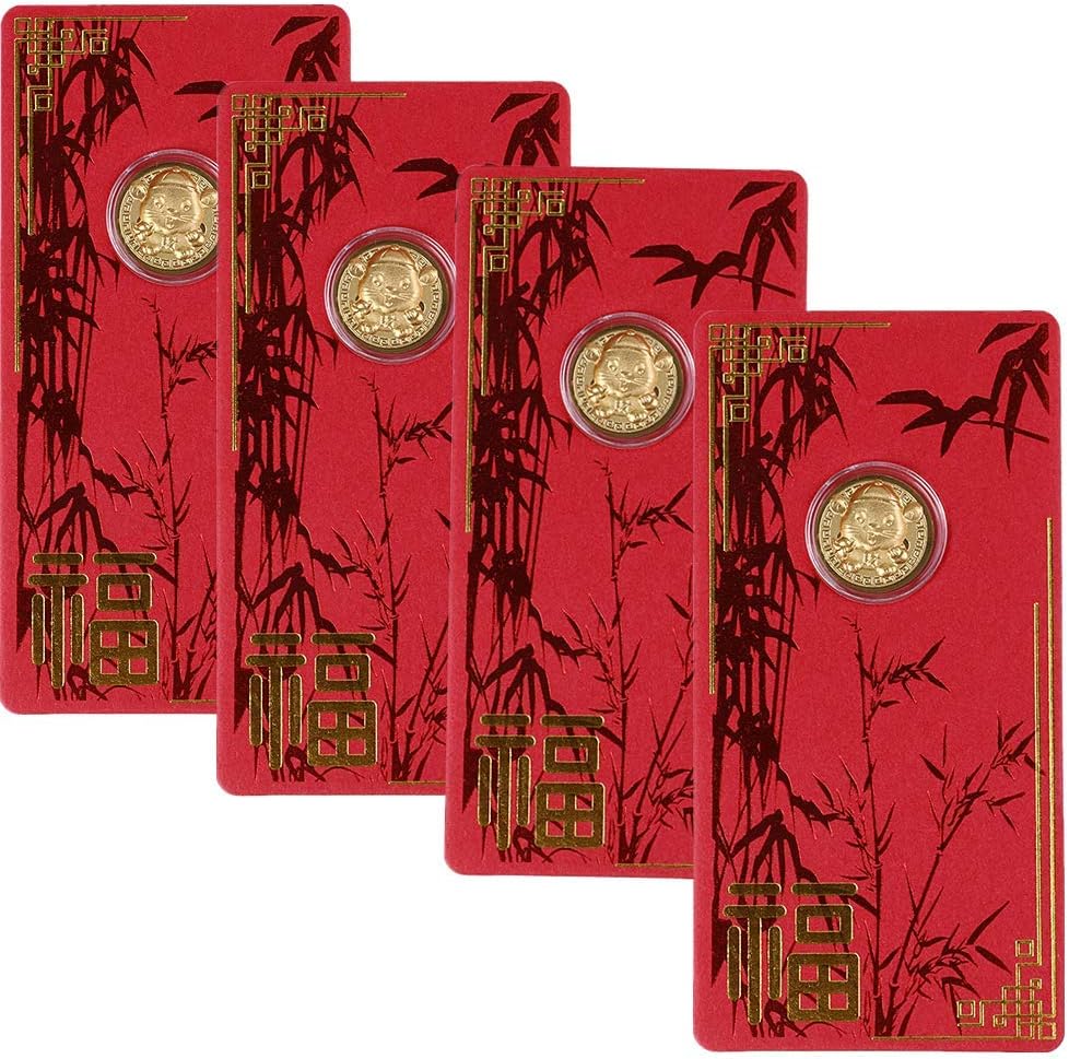 4 Set 2020 Chinese Rat Year HongBao Red Envelopes with Chinese Rat Year Collectible Coin Gilding Present Souvenir Craft Gift Lucky Zodiac Blessing Souvenir, 6.7x3.6inch