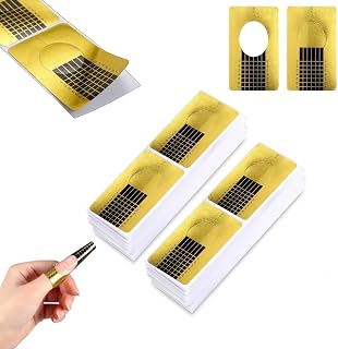 PKOUVOO Nail Extension Stickers 100 Pieces Acrylic Nail Forms, for Poly Gel/Extension/Acrylic Nail Molds Builder, for Nail Art Equipment Salon, for DIY Tool UV Gel Forms Guide Stickers (gold)