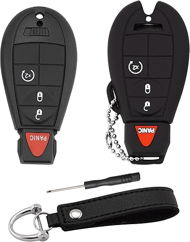 EKALA 2 piezas para llavero Dodge GQ4-53T de repuesto con funda de silicona para llavero compatible con Dodge Ram 1500 2500 3500 4 botones de