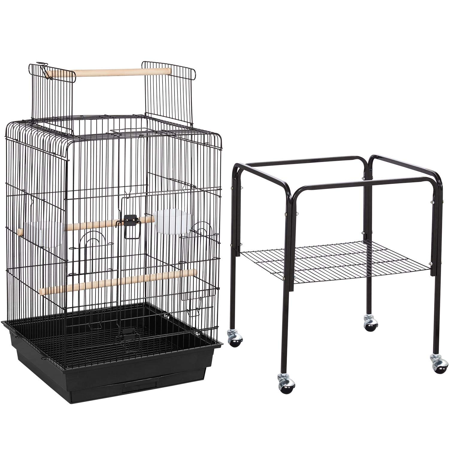 Yaheetech Jaula para Pájaros con Soporte Ruedas con Techo Abierto Jaula Agapornis Negro 46,5 x 46,5 x 136 cm