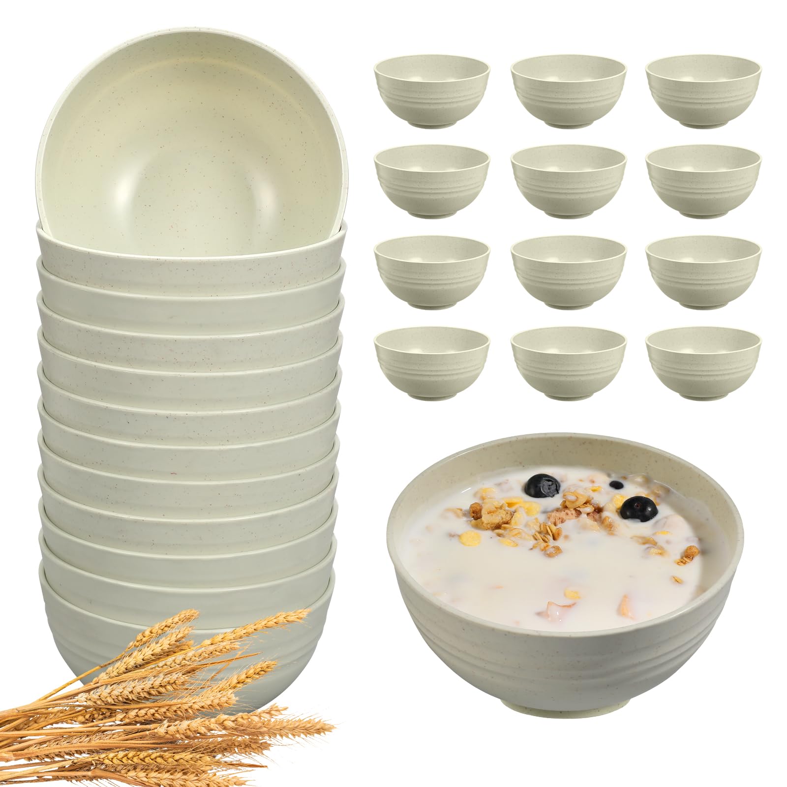 HEYCOME Wheat Straw Bowls - 12 Pcs Unbreakable -16 HEYCOME Wheat Straw Bowls - 12 Pcs Unbreakable -16