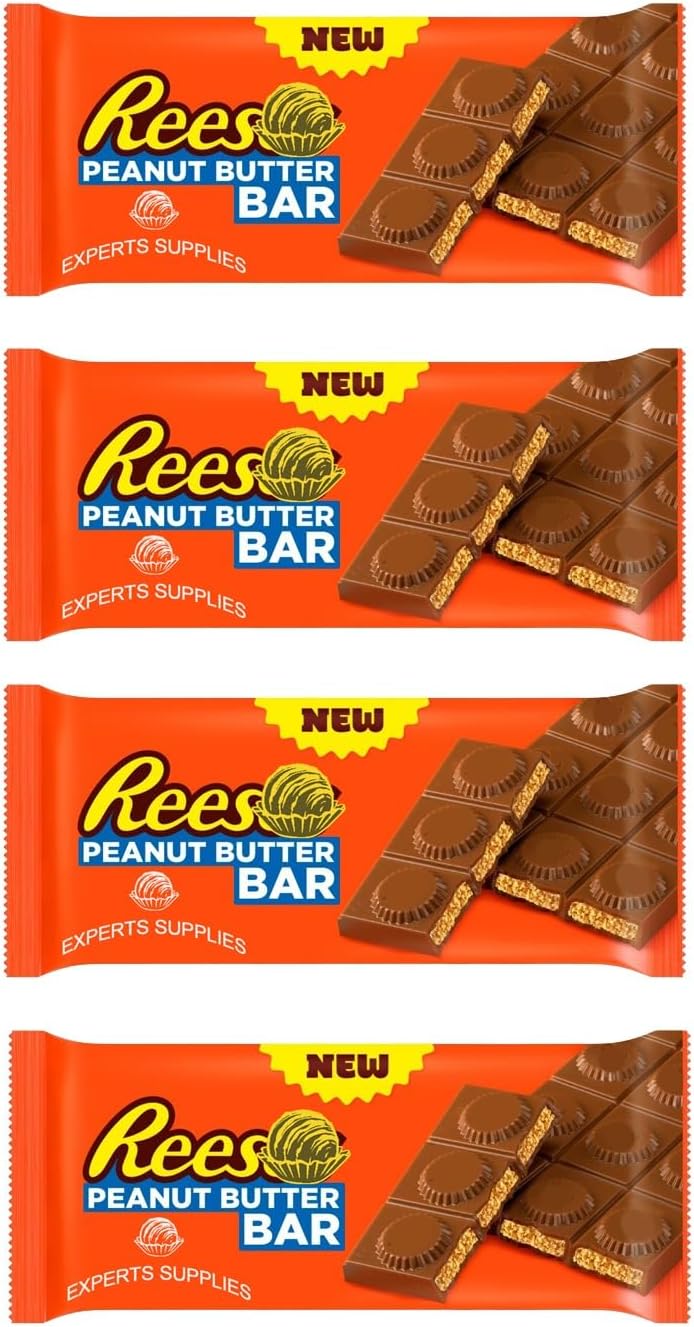 NewReese Milk Chocolate & White Chocolate Peanut Butter Bar 90g Peanut Butter Filled Bars for Women, Men and Kids Gift for Easter & Chistmas 2026 (Pack Of 4, Milk Chocolate Bar)
