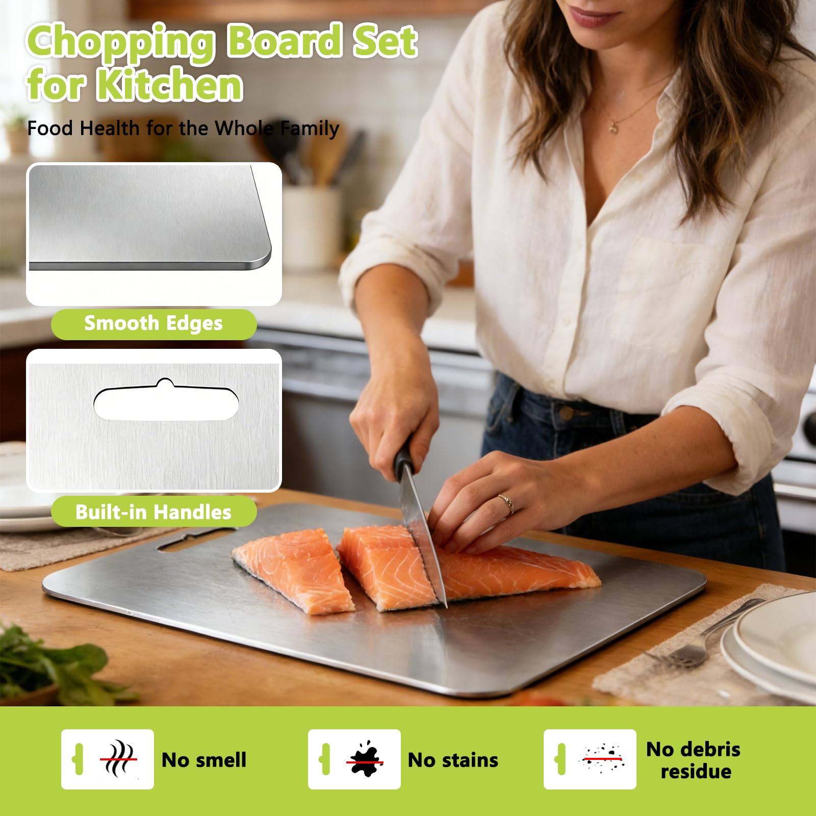 2026 New Food-Grade 100% Pure Titanium Cutting Board Set of 3, Double Sided Cutting Boards for Kitchen, Titanium Cutting Boards for Kitchen Dishwasher Safe (S+M+L)(Titanium) — view 4