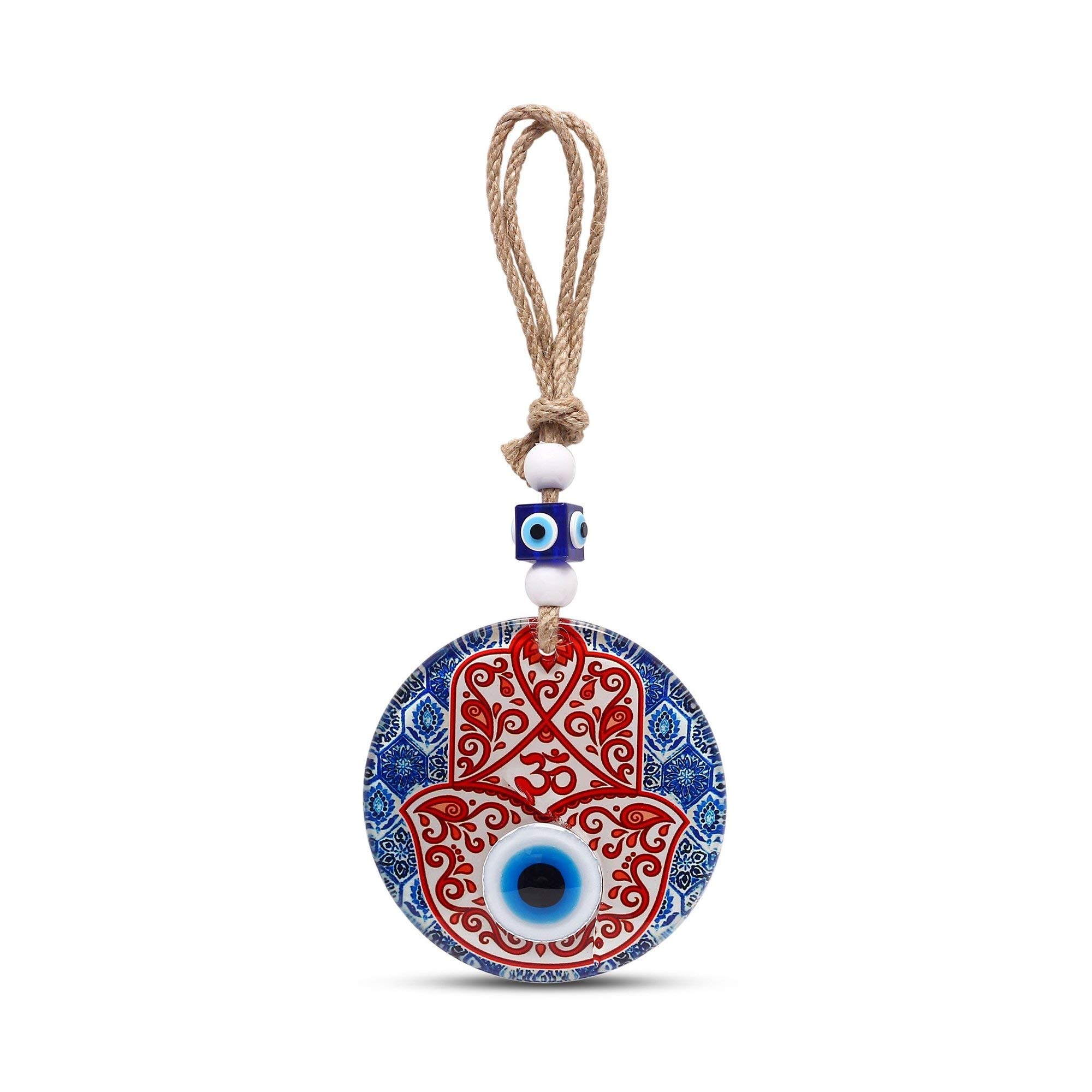 Mystic Jewels Model 1 - Hamsa Of Fatima Hand In Glass With Turkish Eye For Good Luck At Home (Model 1)