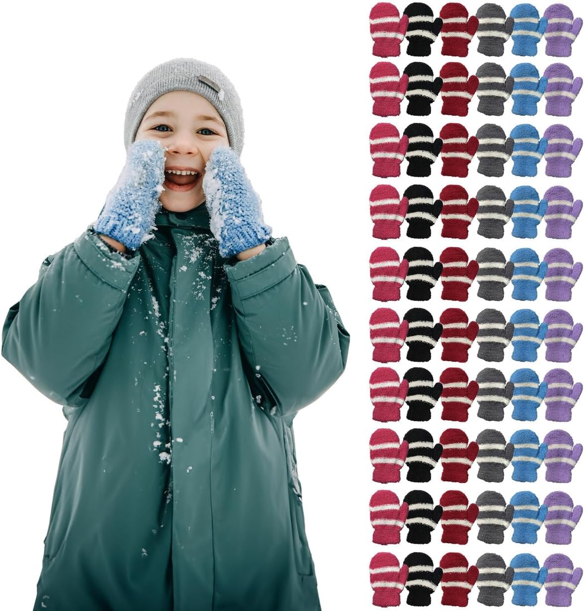 Yacht & Smith 60 Pack of Kids Fuzzy Mittens Warm Soft Mitten Toddlers Children Bulk AGE 3-8 (Stripe (Assorted)