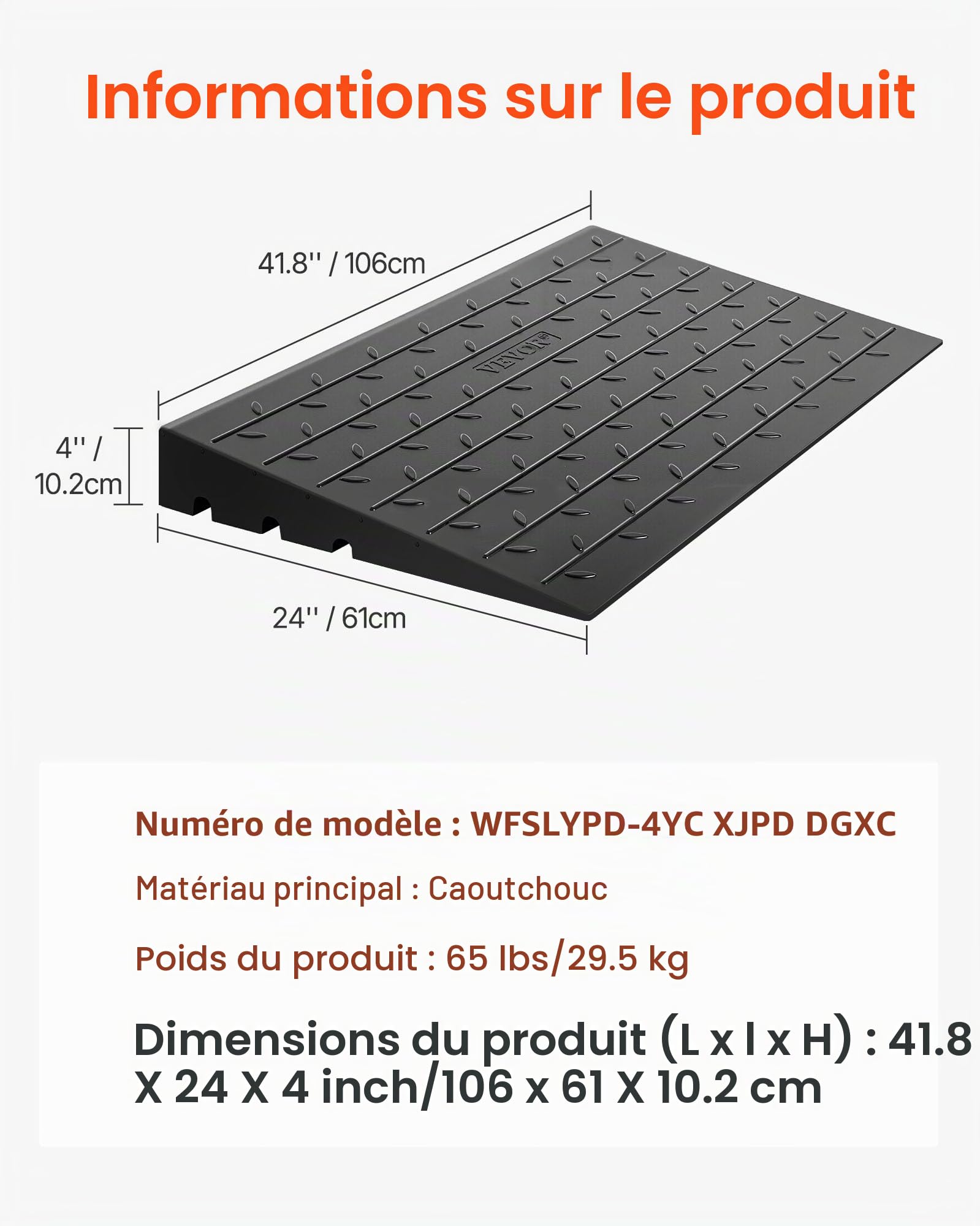 VEVOR Rampe de seuil en Caoutchouc, 10,2 cm, Couverture de Cordon à 3 canaux, Rampe de seuil Solide, entrée coudée en Caoutchouc, capacité de Charge nominale 1000 kg pour Fauteuil Roulant et Scooter