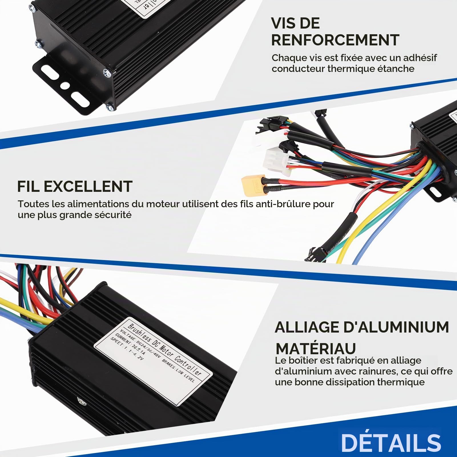 Contrôleur de Moteur sans Balais, Contrôleur vélo électrique 24V 36V 48V Contrôleur à 3 modes onde sinusoïdale scooter Accessoires trottinette électrique pour Vélo Électrique Scooter Électrique