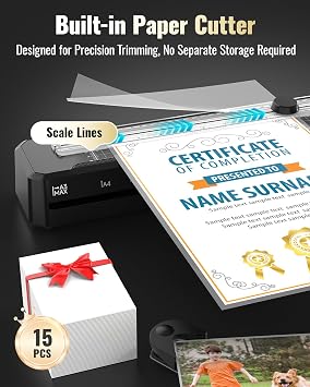 Laminator A3 for A3 A4 A5 A6 with Paper Cutter Sheets 15pcs Corner Rounder Scale Line, ABS Anti-Jam NTC Control Hot Cold Mode 90s Preheat, Laminating Machine for Teachers Home Office School