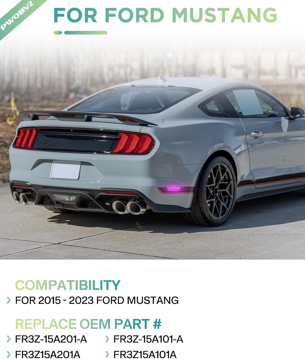 Dynamic Pink Purple LED Side Marker Lights for Ford Mustang 2015-2023, Smoked Lens Rear Fender Bumper Side Marker Reflector, pack of 2