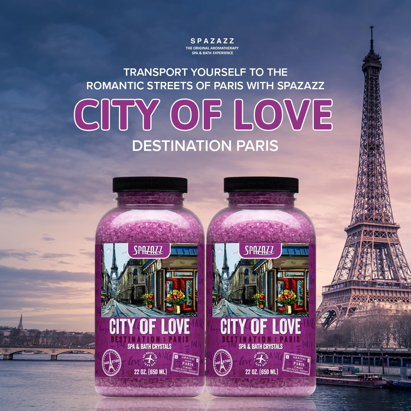 Spazazz SPZ-301 Love & Romance in Paris Hot Tub Scent & Fragrance - Couples Spa Gift - Destination Bath Salt Crystals 22 oz