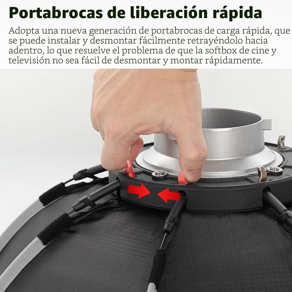 AMBITFUL Softbox con Montaje Bowens de instalación rápida + Rejilla de Nido de Abeja para Estudio fotográfico estroboscópico al Aire Libre (Octogonal de 90 cm)