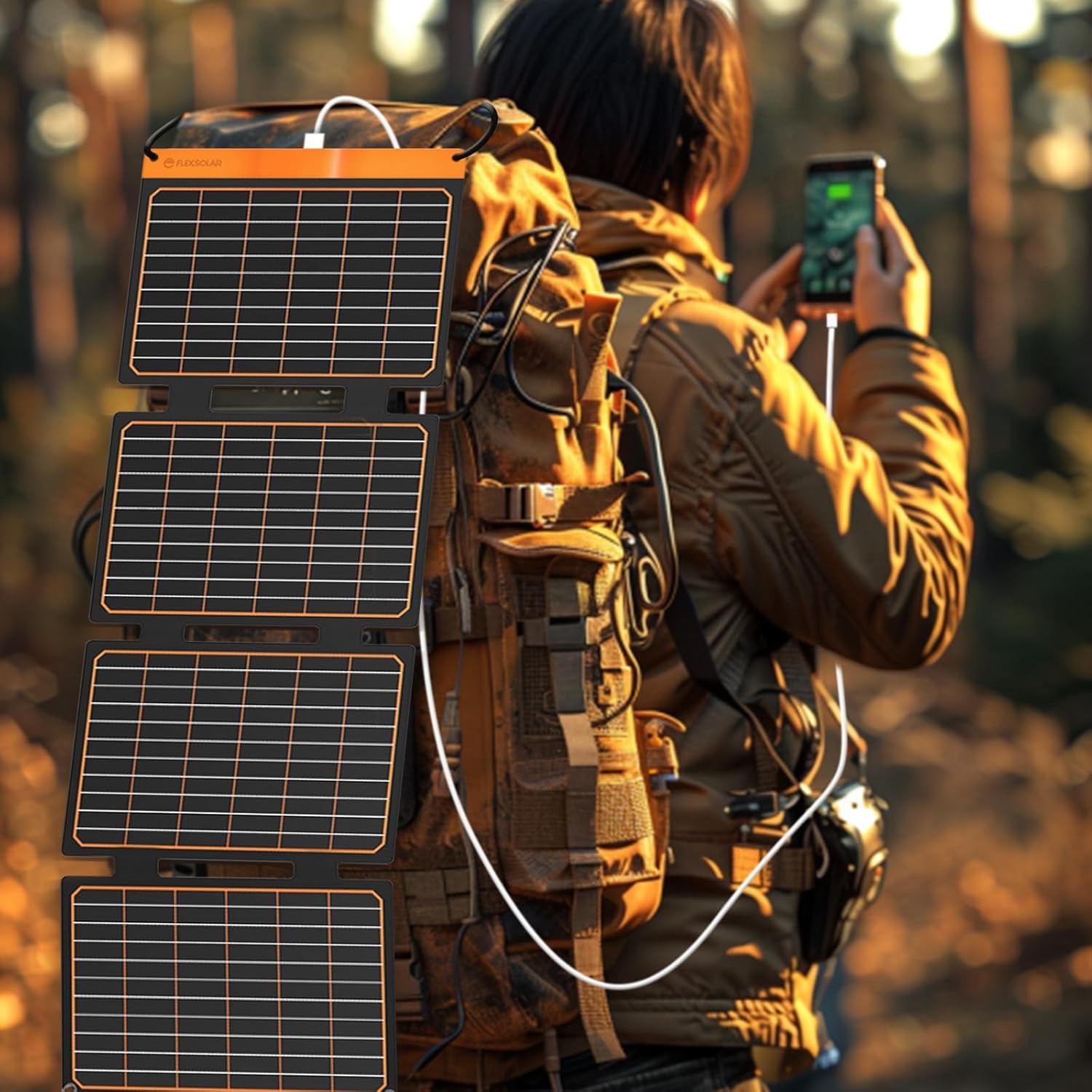 FlexSolar Pannello solare pieghevole da 40 W, caricatore solare portatile con USB-A (QC3.0) e USB-C (PD3.0), 13,9 V, 2,9 A, IP67, impermeabile, PET, alta efficienza, per campeggio e attività