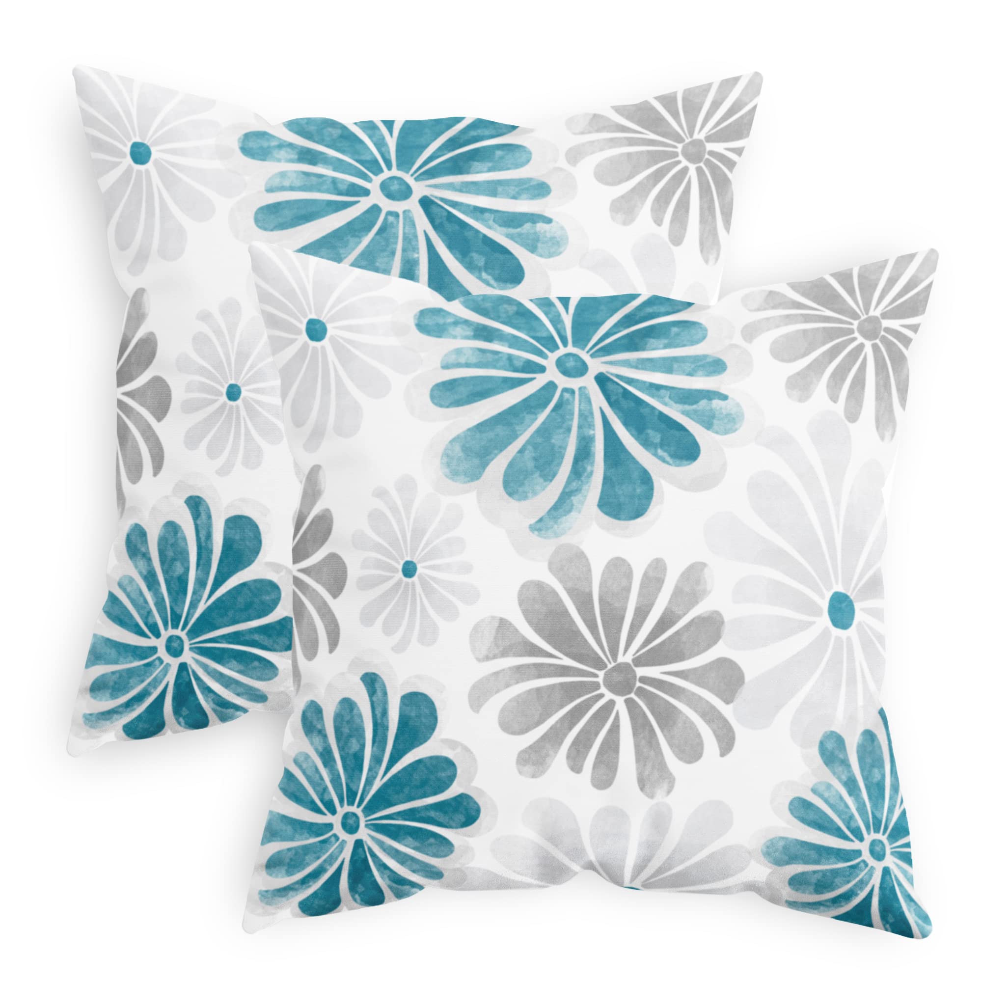 CaliTime Throw Pillow Cases Pack of 2 Cozy Fleece Two-Tone Blooming Flowers Decorative Cushion Covers for Couch Bed Sofa Farmhouse Decoration 45cm X 45cm Teal Dark Grey — image 1