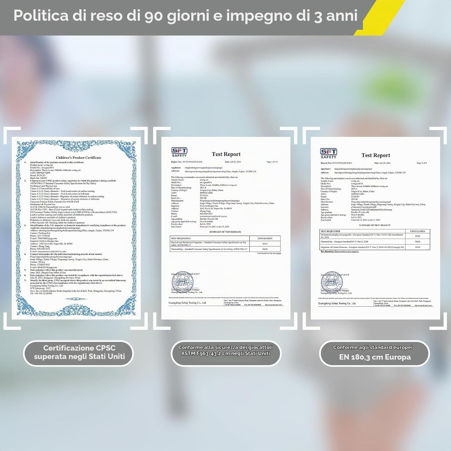 FUNLIO Altalena pieghevole per bambini con 4 sacchi di sabbia, struttura metallica resistente a forma di A per interni/esterni, adatta alla maggior parte dei saltelli/amache per bambini - grigio