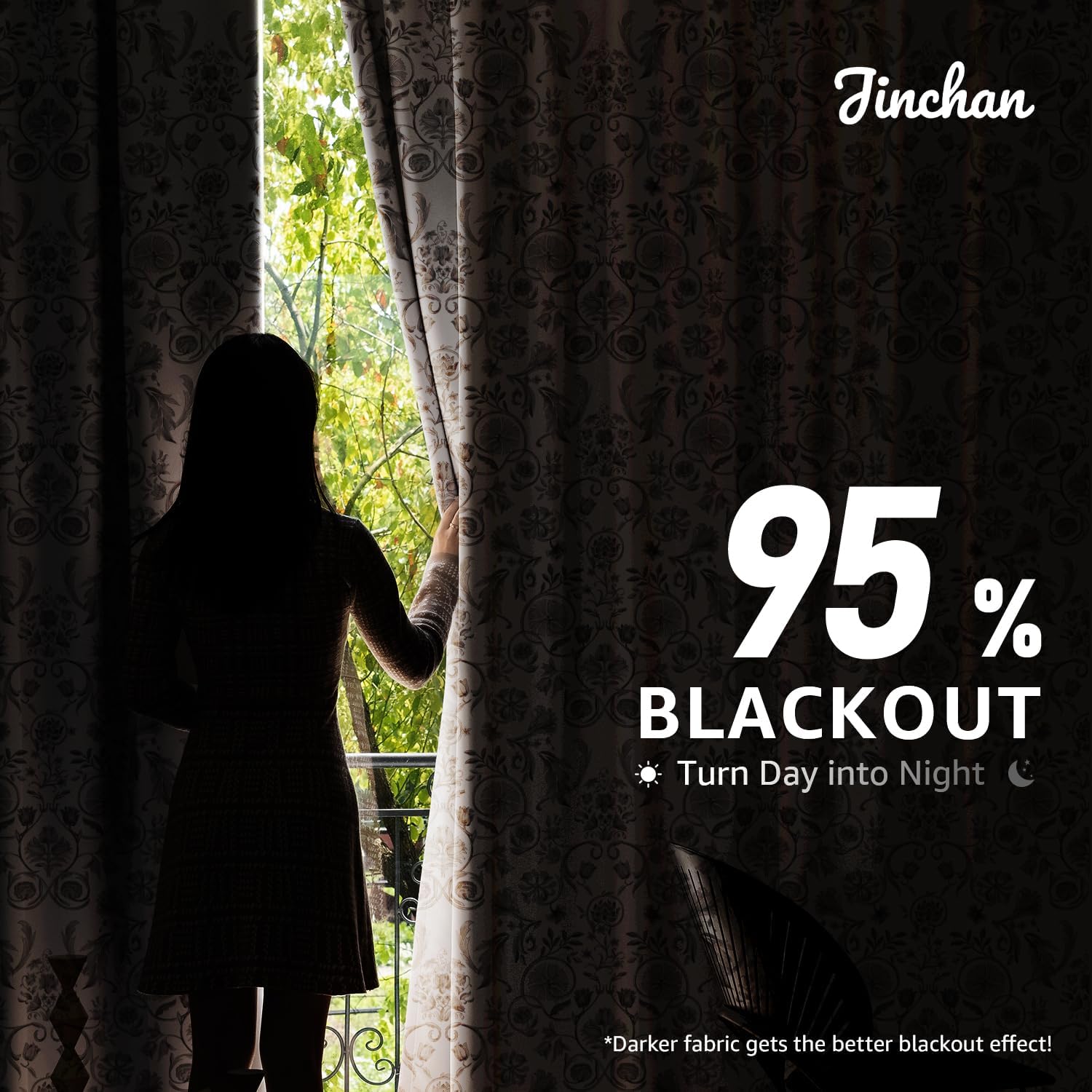 jinchan Floral Blackout Curtains for Bedroom Living Room 84 Inches Length Farmhouse Curtains Room Darkening Vintage Drapes Traditional Rod Pocket Window Treatment 2 Panels Set Taupe on Beige