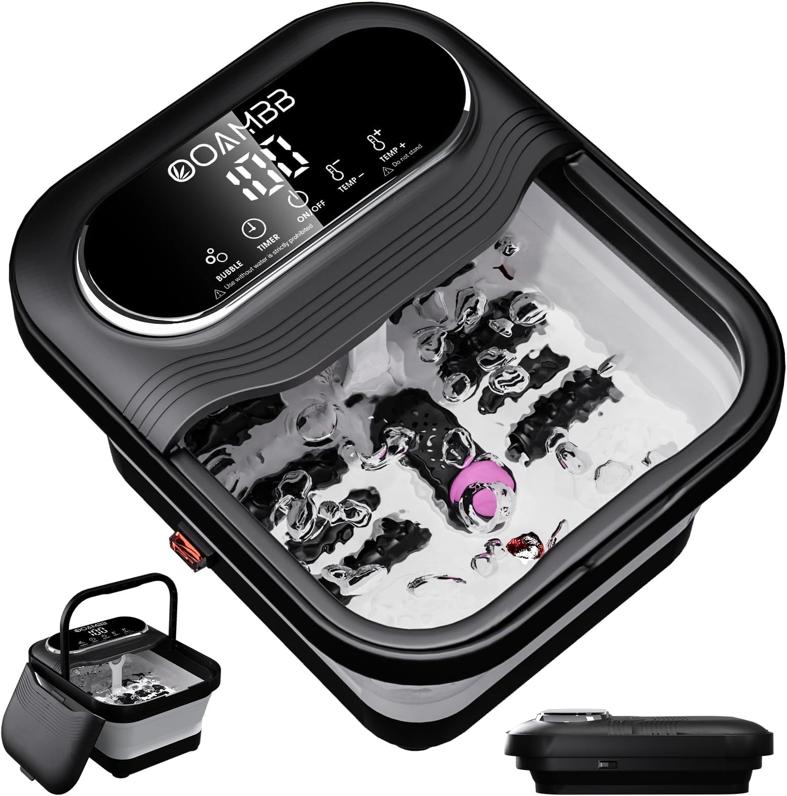 OOAMBB Collapsible Foot Spa Bath w/Heat, Bubble, Timer& Temp Control, Black
