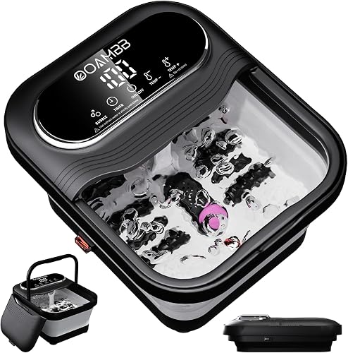 OOAMBB Collapsible Foot Spa with Heat, Bubble and Temp Control, Foot Bath Massager with XL Touch Screen and Massage Rollers, Foot Soaking Tub, Pedicure Foot spa for Stress Relief (Black, L)