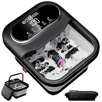OOAMBB Collapsible Foot Spa Bath w/Heat, Bubble, Timer& Temp Control, Black