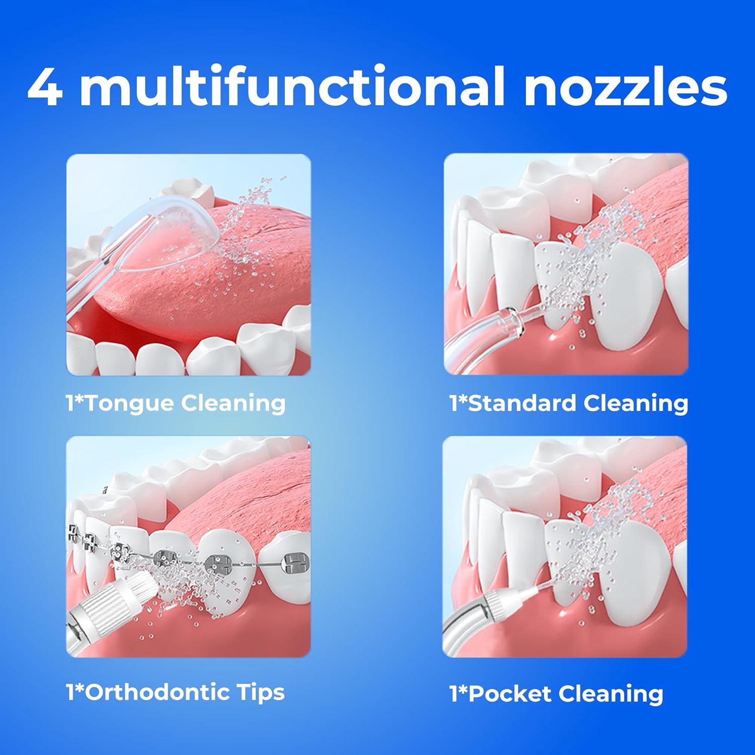 Operan 300ml Cordless Water Dental Flosser, Portable Water Flossers for Teeth, 4 Pulse Modes IPX7 Waterproof Oral Irrigator with 4 Tips, 21 Days Runtime for Travel, Home, Braces, Gum Care, Black+1Pack - Image 4