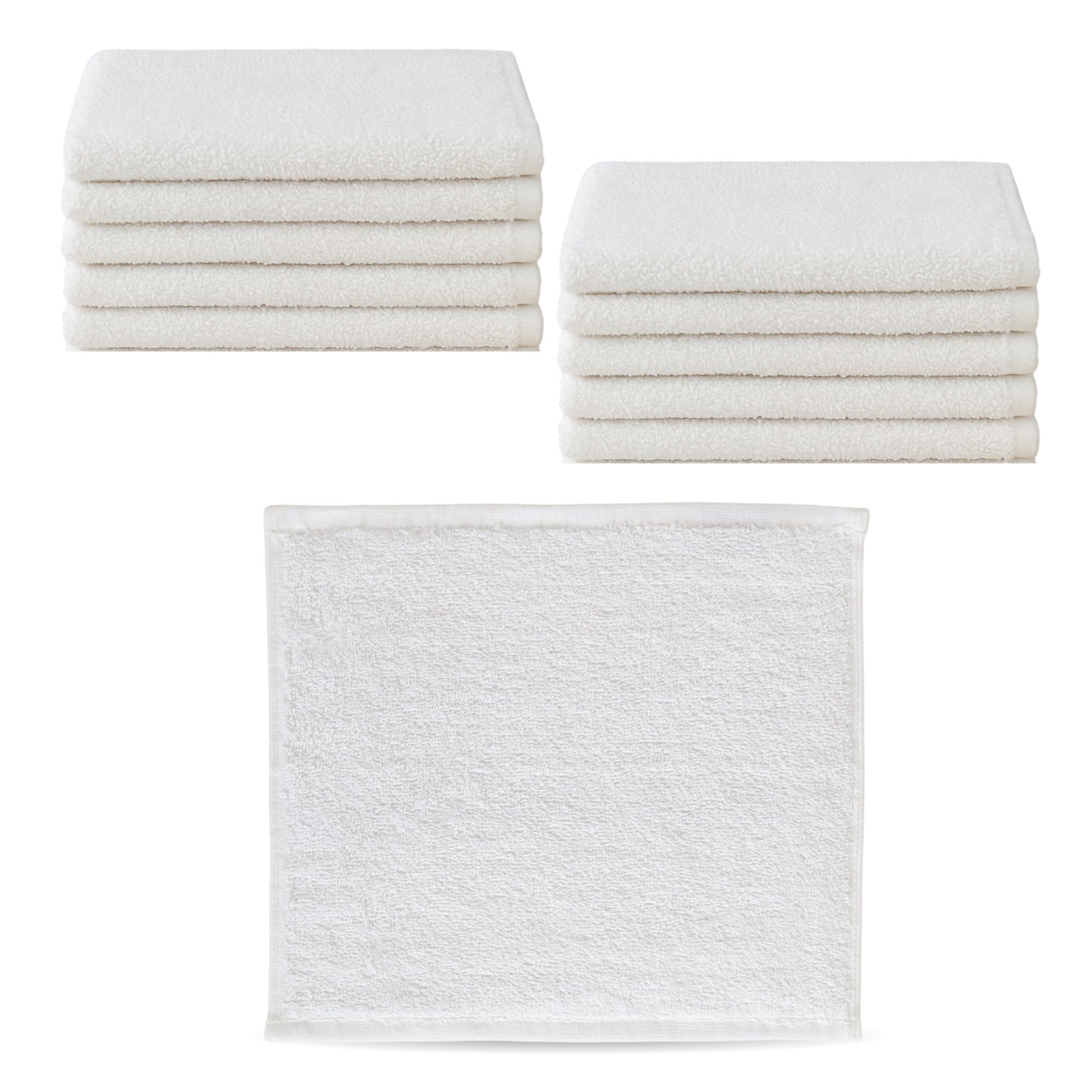 Pack 10 Toallitas Blancas 30x30 cm de Algodón Absorbente - Paños Suaves para Rostro y Manos, Secado Rápido, Tamaño Compacto para Lavabo y Baño, Textil Duradero Lavable