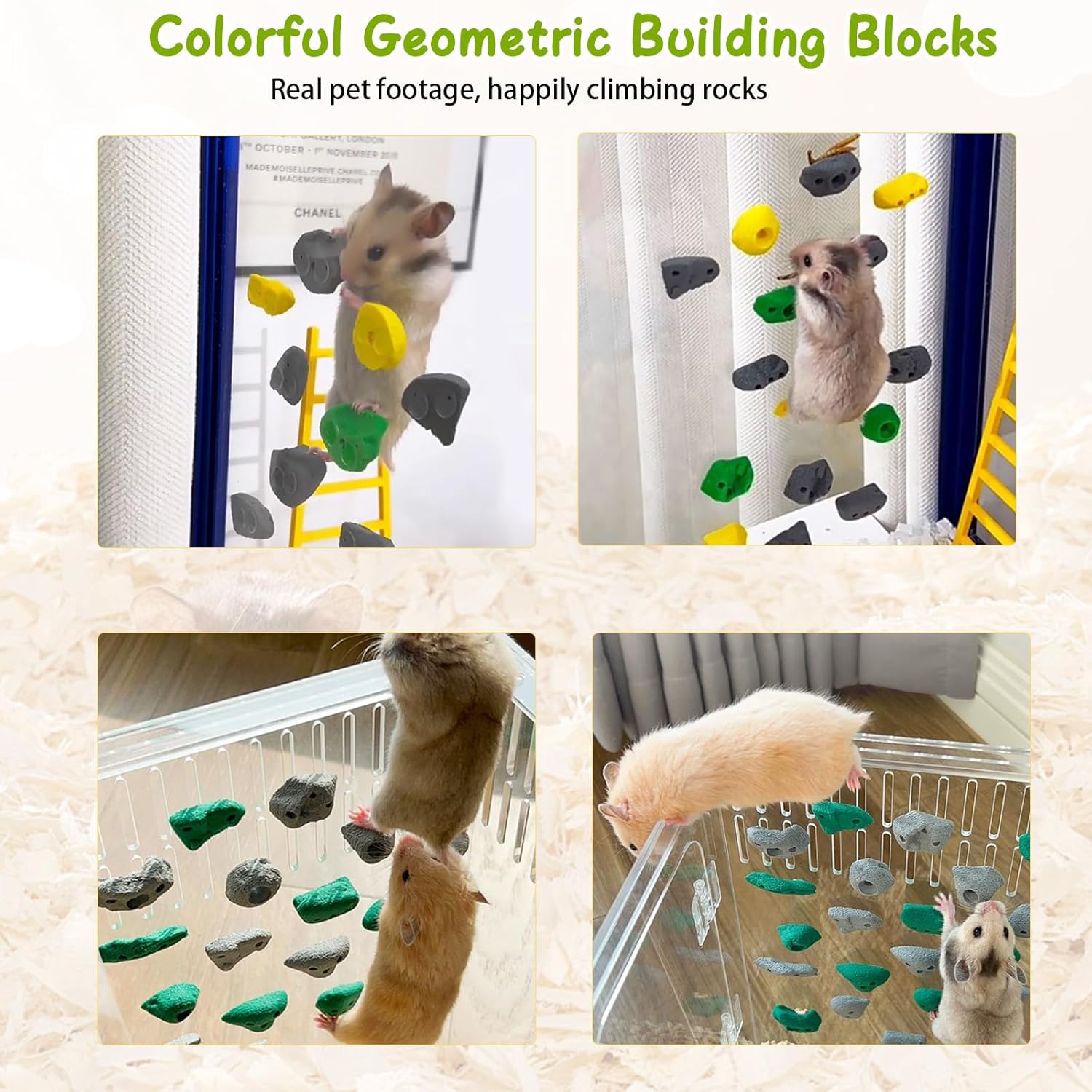 Hamster Climbing Wall Toys, DIY Colorful Rock with Traceless Adhesive, Small Animal Cage Accessories & Exercise Enrichment for Syrian, Dwarf Hamsters, Gerbils, Guinea Pigs (Random 24 pcs)