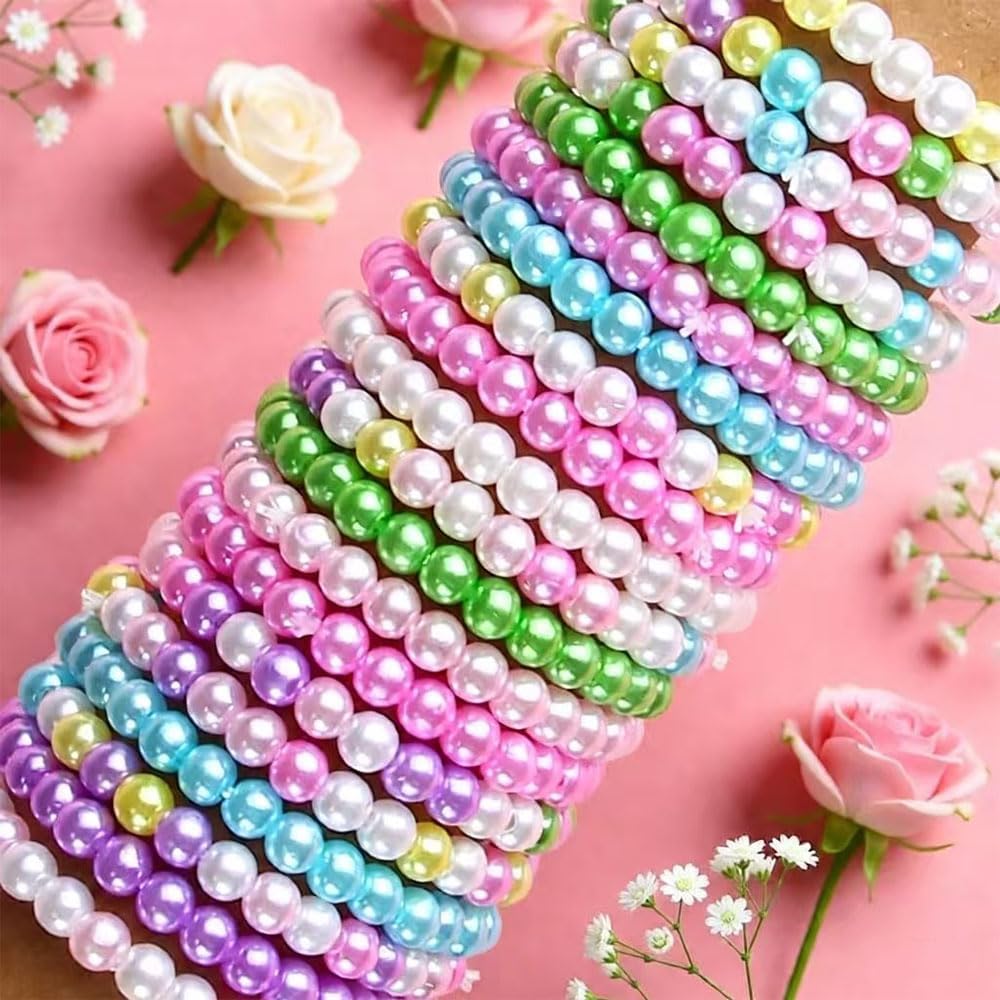 Colorful Kids Beaded Bracelets, 50 Pieces Party Favor Set, Costume Jewelry for Girls, Toddler Birthday Easter Christmas Gift
