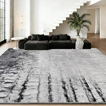 FlyDOIT Modern Abstract Area Rug for Living Room, 8x10 Washable Rug for Bedroom Soft Non Slip Thin Throw Carpet, Print Pattern, Indoor Floor Rugs for Dining Room Entryway Home OfficeGrey and White