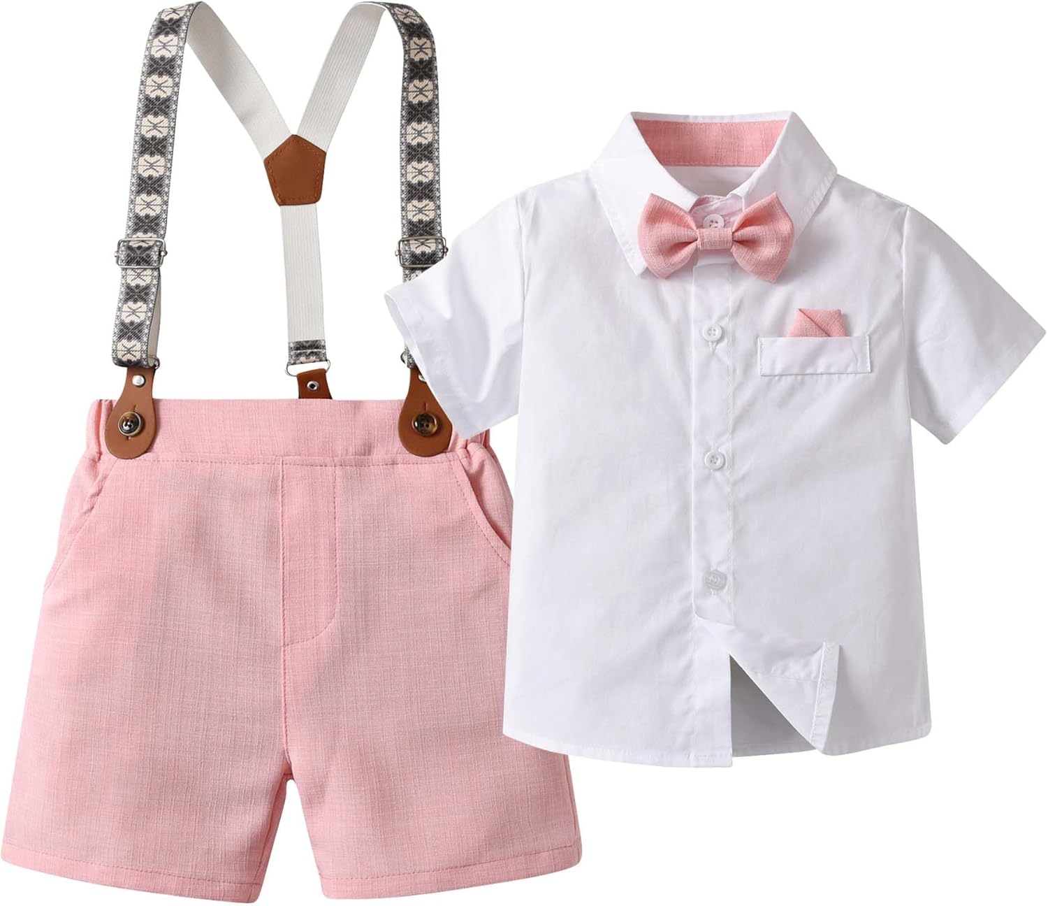 Baby Boys Gentleman Outfits Suits, Infant Shirt+Shorts+Bow Tie+Suspenders