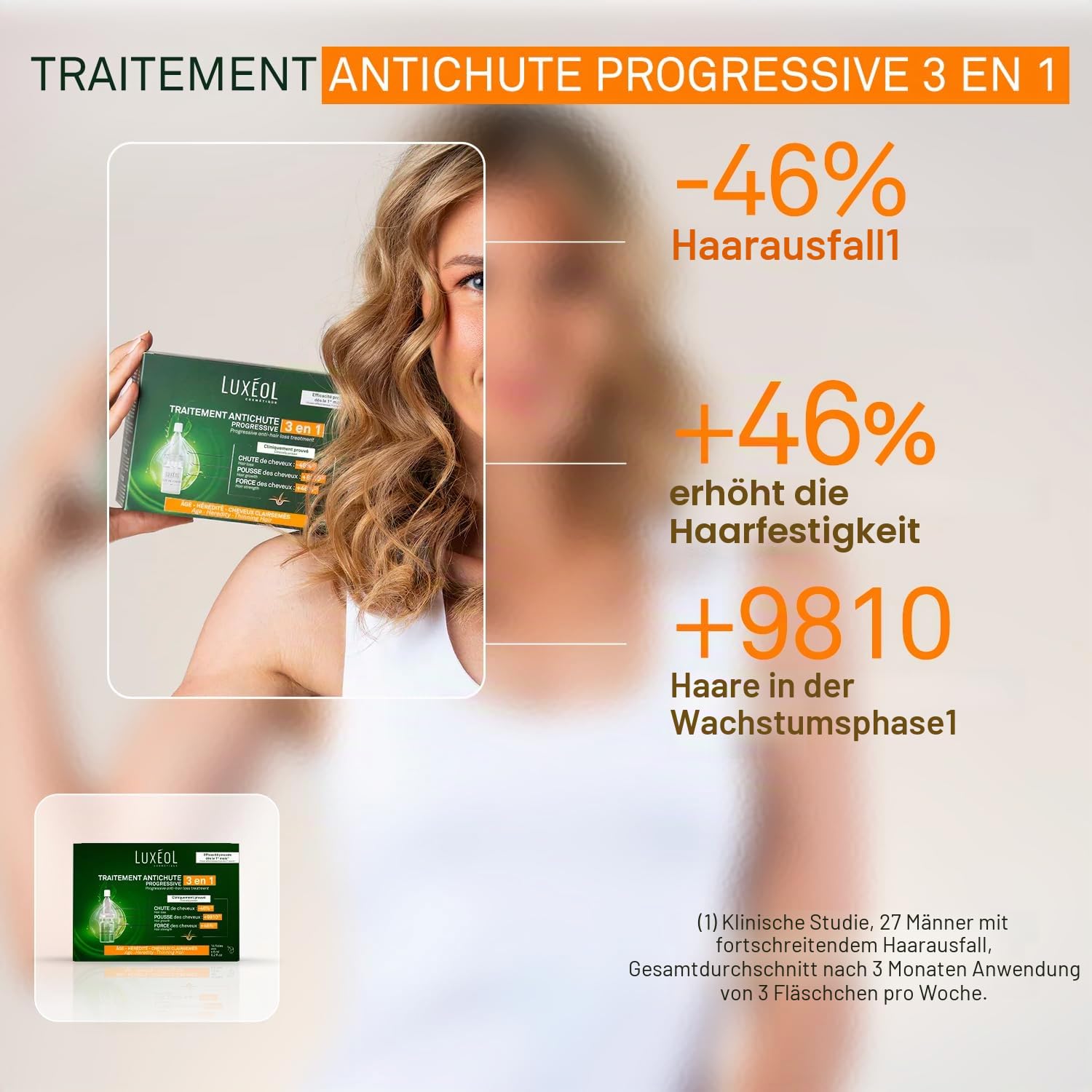 LUXÉOL - Progressiver Haarausfall 2-in-1 – fördert das Wachstum & verringert den Haarausfall – verdichtet das Haar – Programm für 1 Monat – 14 Flaschen à 6 ml