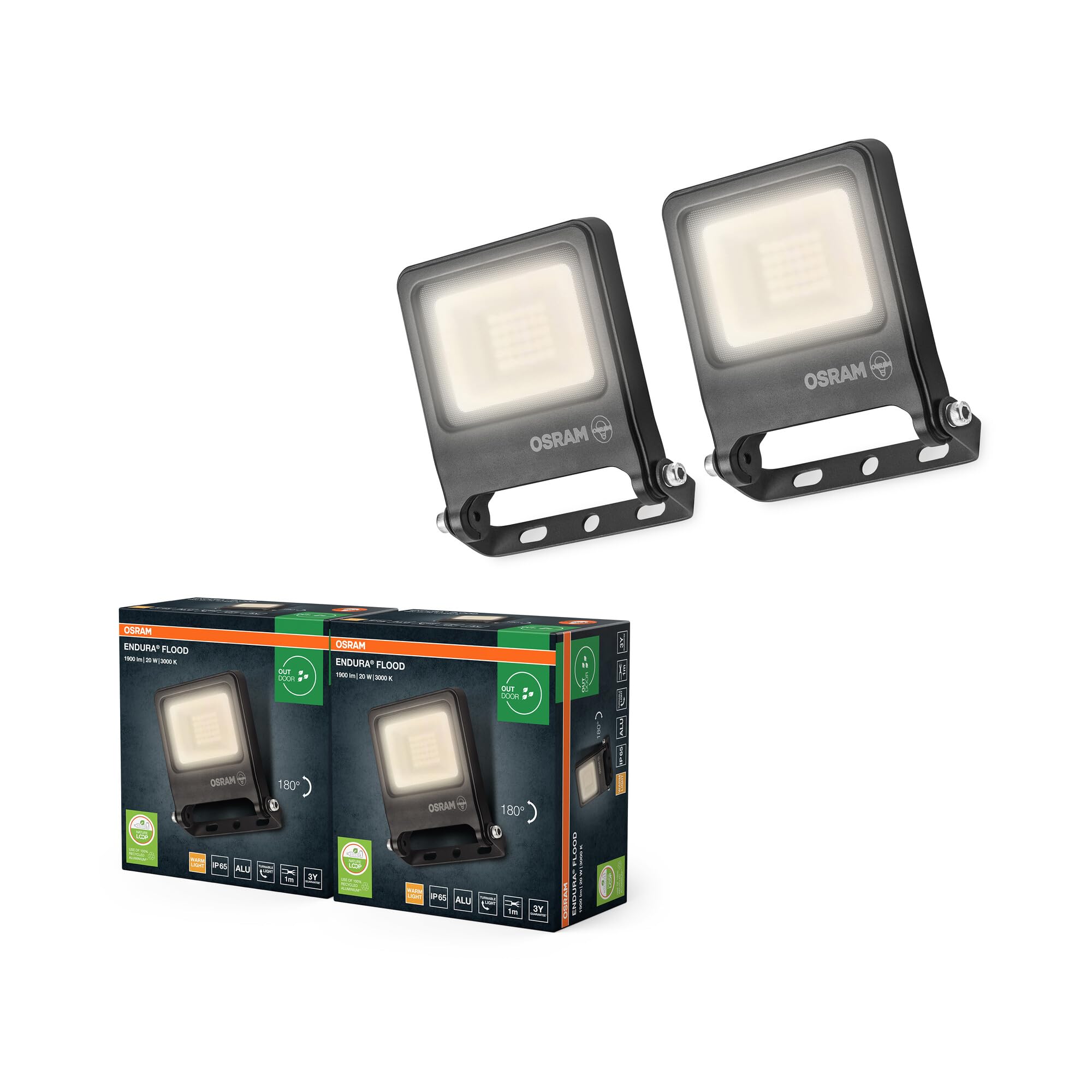 Proyector LED exterior OSRAM PC 20W 3000K gris para iluminar fachadas y terrazas