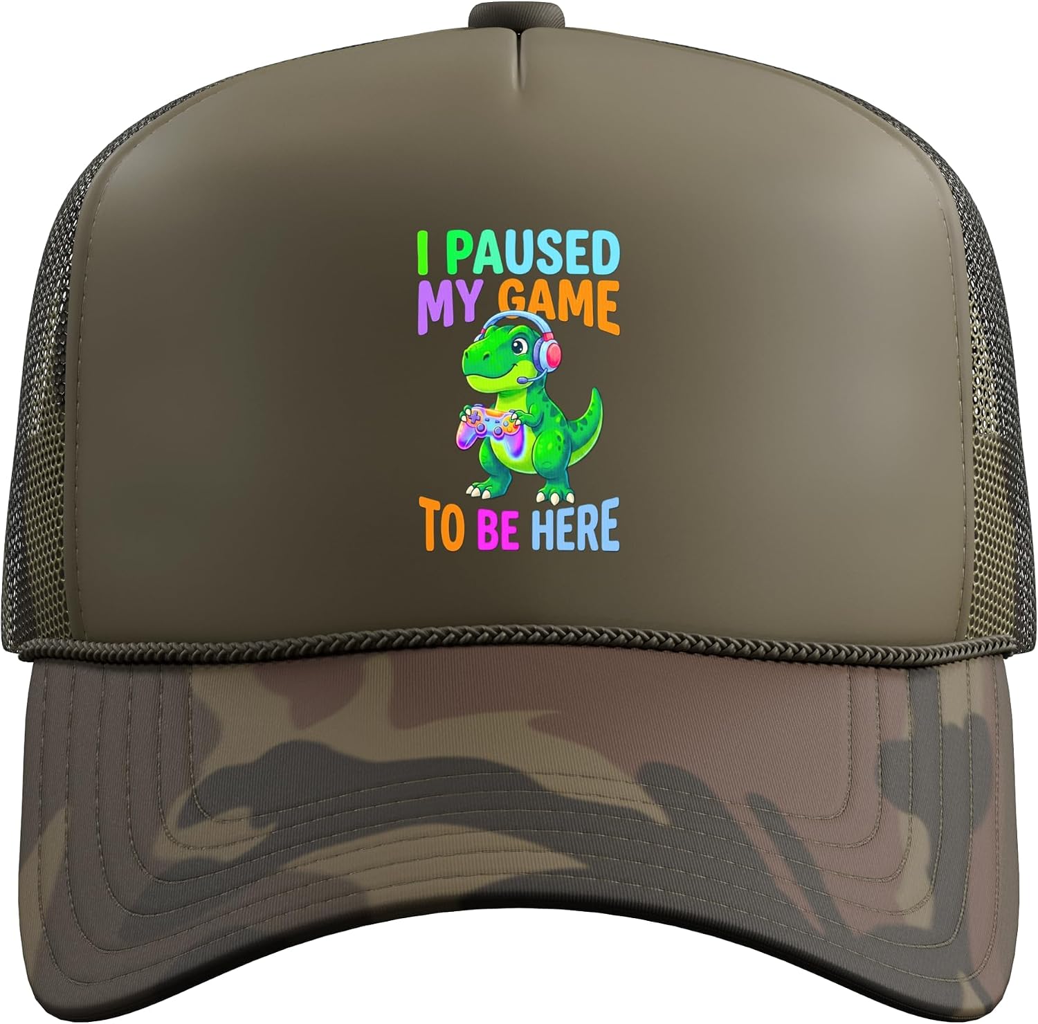 I Paused My Game to Be Here Toddler Gaming Dinosaur Kids Men Trucker Hat with Adjustable Mesh Back image 2