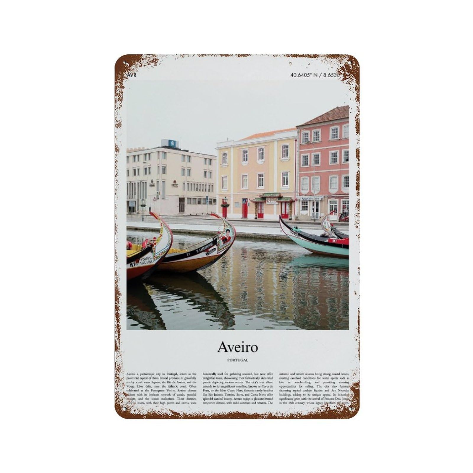 xiaoxiaoshen Aveiro Portugal City Scenery Wall Decor Art Metal Tin Poster Modern Home Decor Art Home Bar Shop Decorations Vintage Sign 30x20cm
