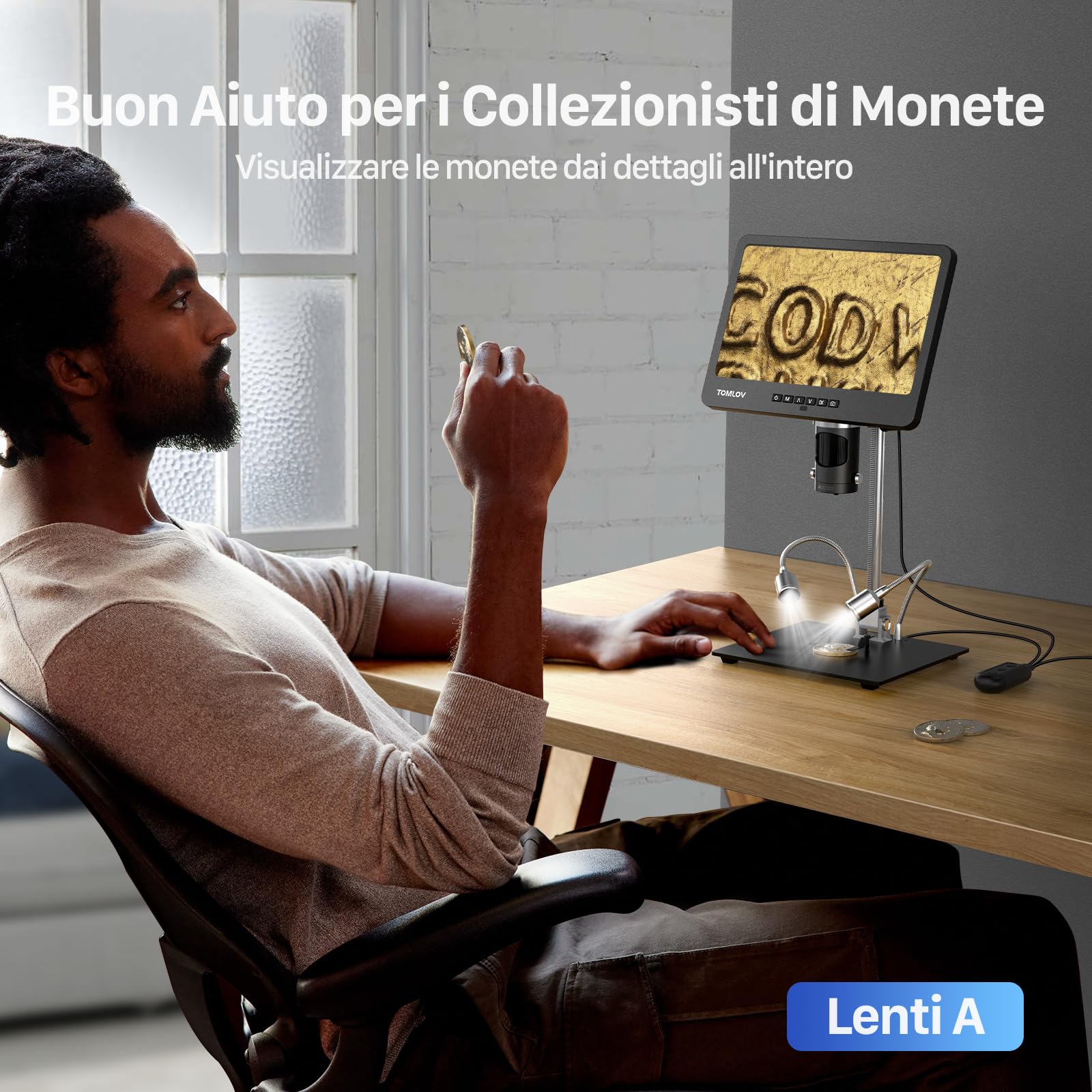 TOMLOV DM602 Pro 3 Lenti HDMI Microscopio Digitale, Schermo IPS da 10,1", Lente d'ingrandimento per Monete/Saldatura, con illuminazione ad Anello, Compatibile TV/PC, 64GB, Regalo per Adulti/Bambini