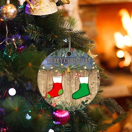 Miniatura 3 de Cheyan Divertidas medias de Navidad Adorno de porcelana de Navidad Decoraciones para el hogar Colgantes de Navidad Grano de madera Árbol de Navidad