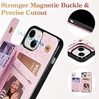 Vista 84 de UEEBAI Funda tipo cartera para iPhone 15 Pro Max con tarjetero, cubierta de cuero PU con soporte, bloqueo RFID, doble cierre magnético, relieve