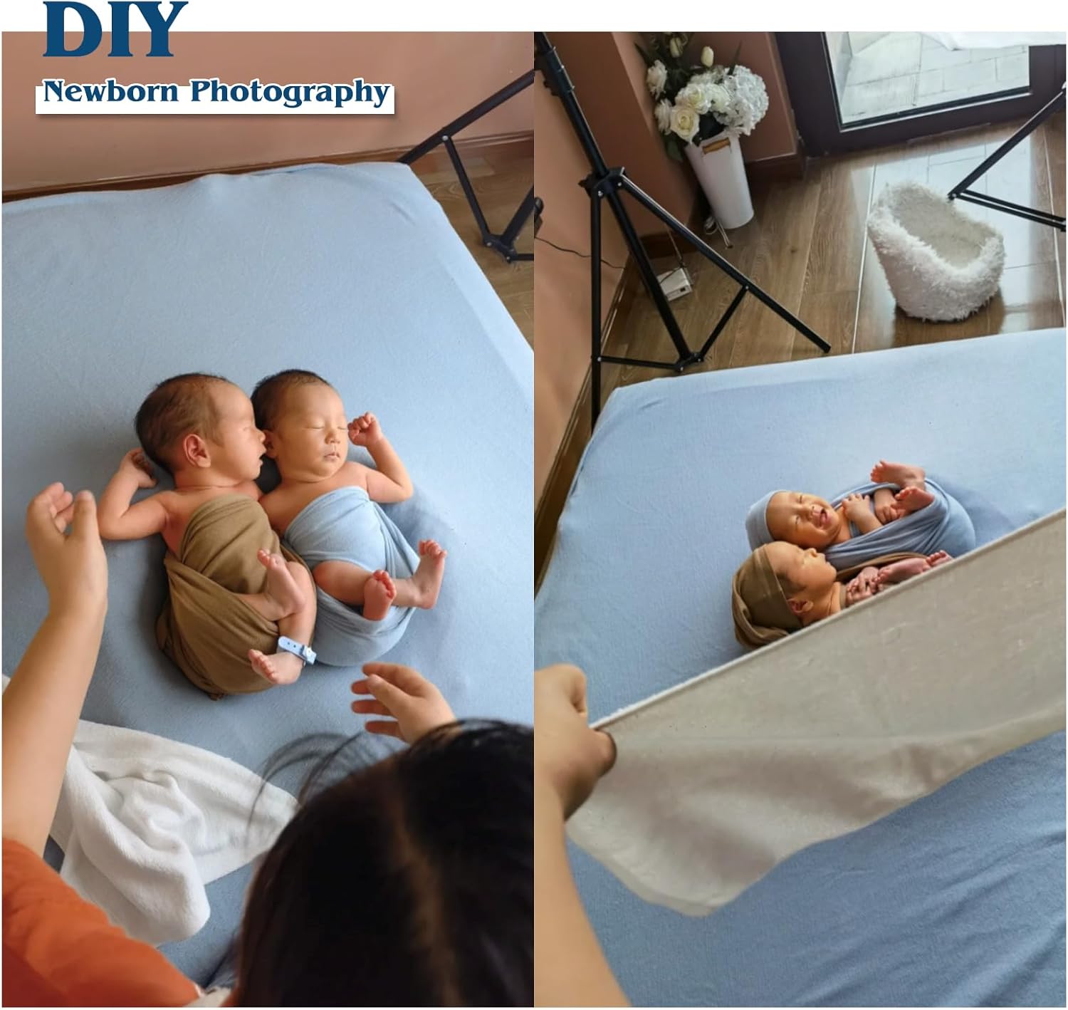 newborn photography props swaddle newborn wraps for baby boys girls infant baby photo props shoot stretch blanket whitecap blue