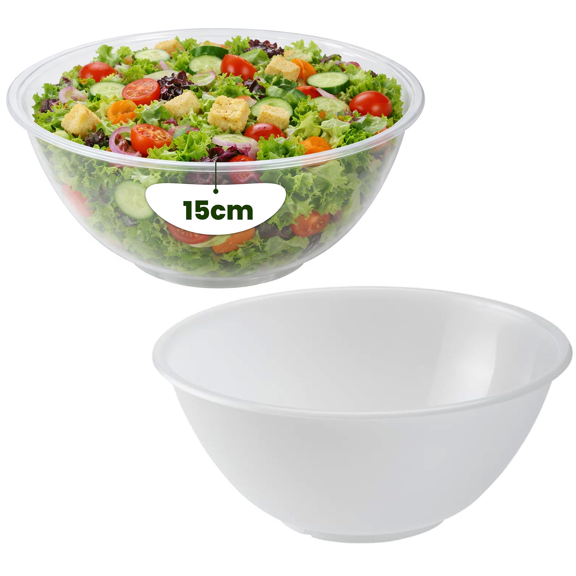 ANGIX 2 x 15cm Mixing Bowl (1000ml) for Baking & Food Prep - Large Transparent Salad Bowl, Kitchen Bowls for Cooking & Serving - Lightweight Clear Plastic Bowls for Parties